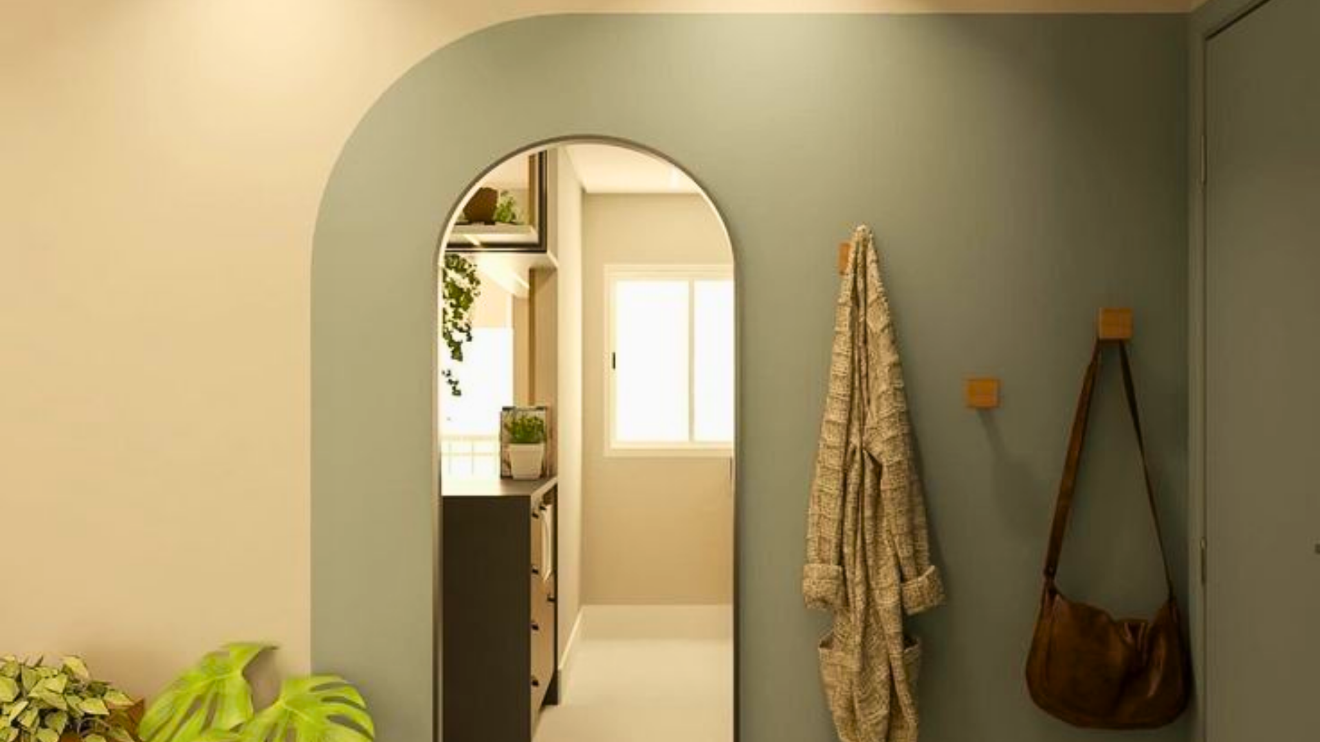 Pintura para casas y pisos con acabado verde suave en espacio de baño moderno